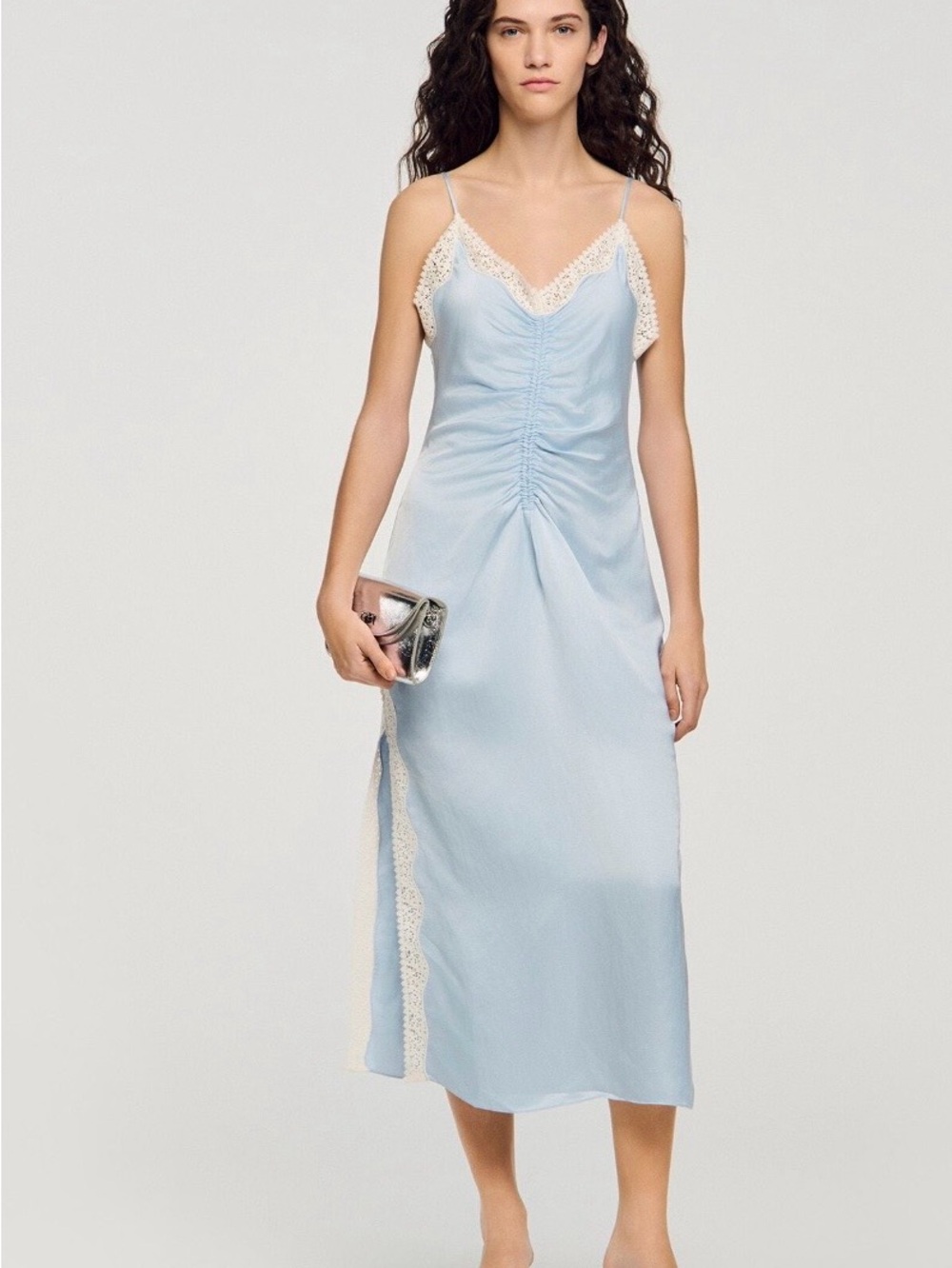 Sandro gaiana Blue Lace-Trim Slip Dress